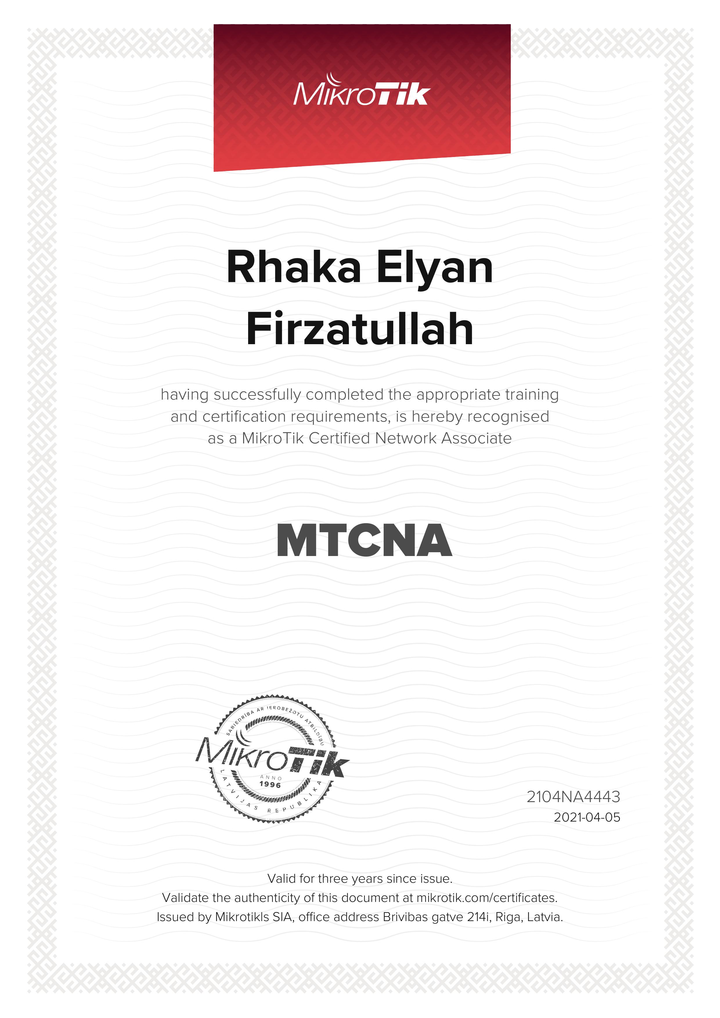 Sertifikat Rhaka Elyan Firzatullah